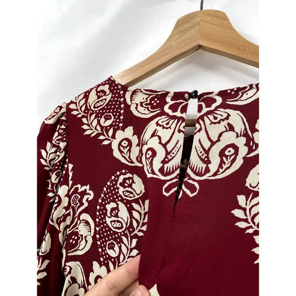 Sezane Andrea Ornamental Print Maroon Mini Dress - Picture 5 of 7